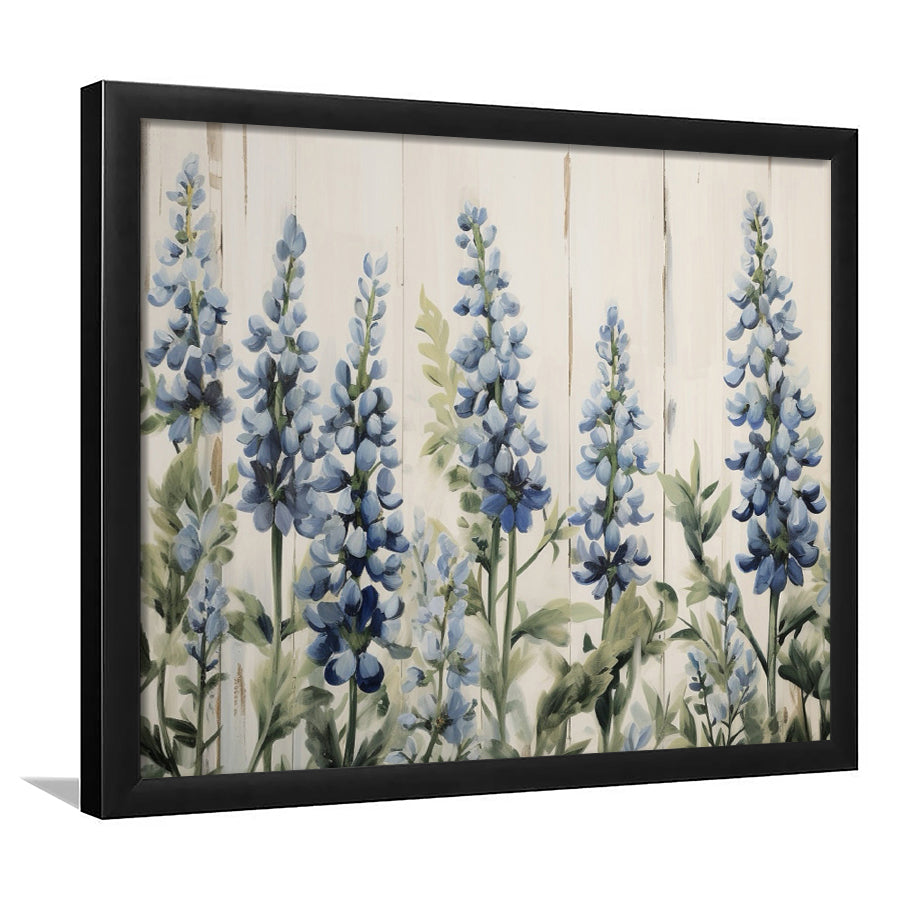 Above Bed Blue Wildflowers on White Background Painting Canvas Print, Framed Art Print Wall Decor, Picture Framed