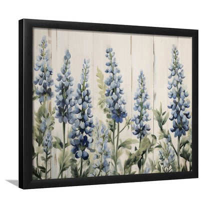 Above Bed Blue Wildflowers on White Background Painting Canvas Print, Framed Art Print Wall Decor, Picture Framed