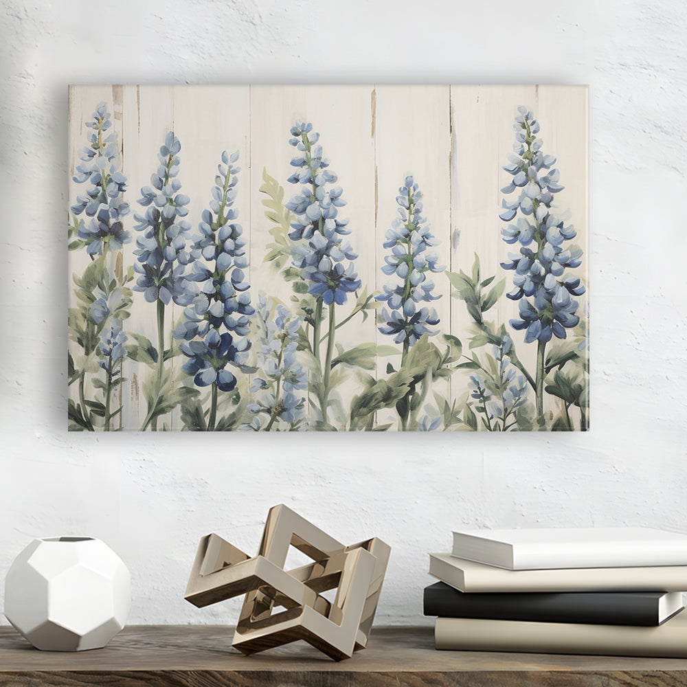 Above Bed Blue Wildflowers On White Background Painting Canvas Print, Canvas Print Wall Art, Wall Decor, Painting Canvas