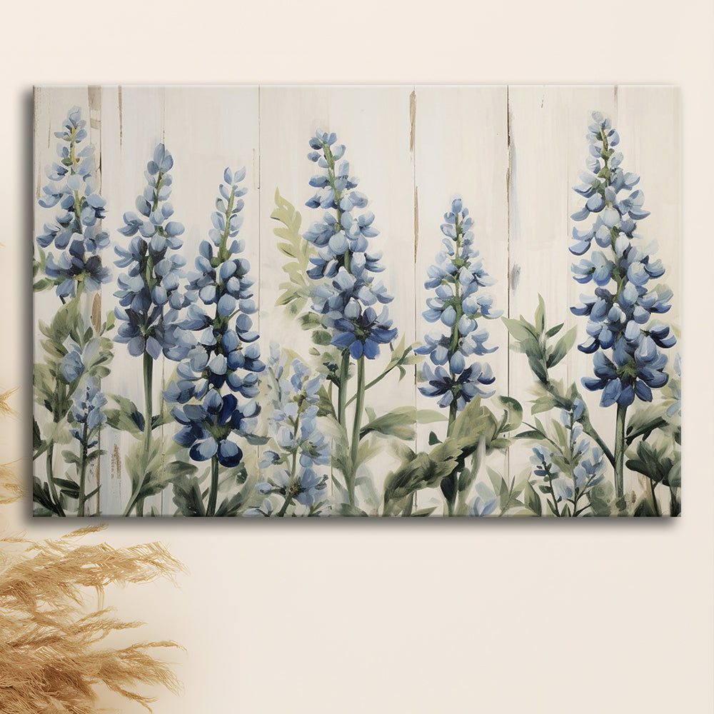 Above Bed Blue Wildflowers On White Background Painting Canvas Print, Canvas Print Wall Art, Wall Decor, Painting Canvas
