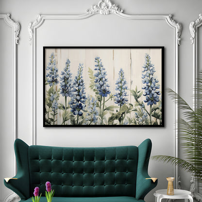 Above Bed Blue Wildflowers on White Background Painting Canvas Print, Framed Art Print Wall Decor, Picture Framed