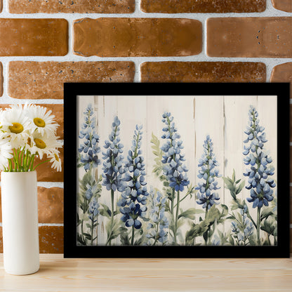 Above Bed Blue Wildflowers on White Background Painting Canvas Print, Framed Art Print Wall Decor, Picture Framed