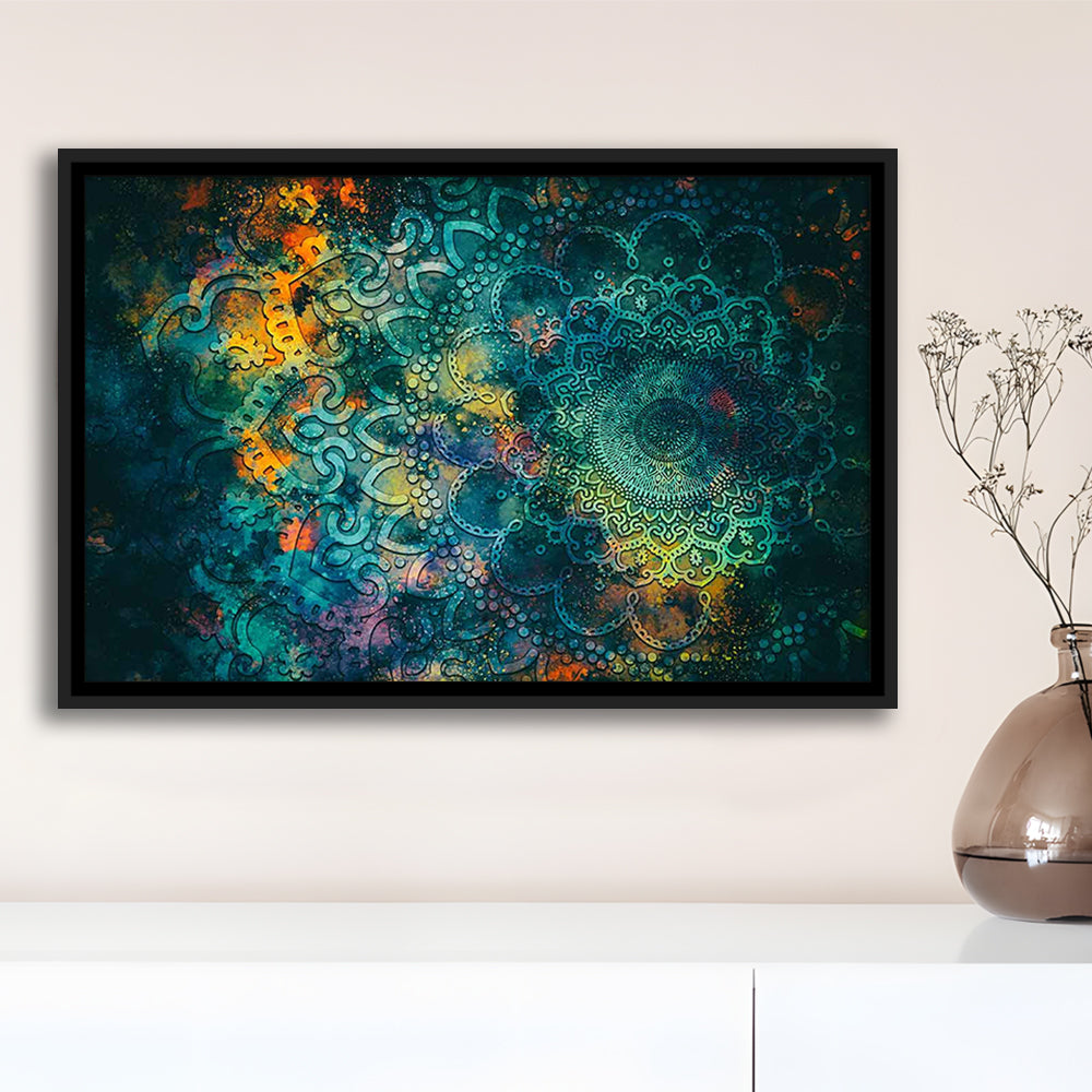 Abstract Ancient Wall Art, Geometric Mandala Canvas Print, Framed Cavas Print, Floating Frame