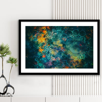 Abstract Ancient Wall Art, Geometric Mandala Art Print, Framed Art Print White Border