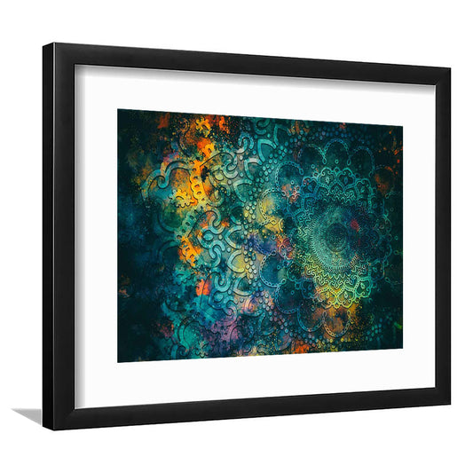 Abstract Ancient Wall Art, Geometric Mandala Art Print, Framed Art Print White Border