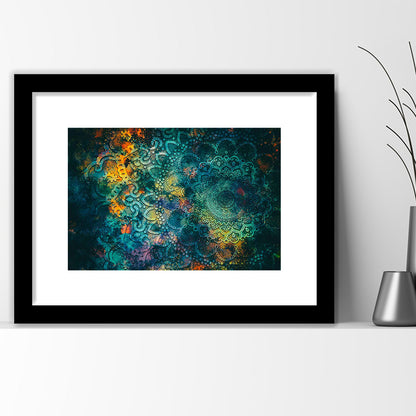 Abstract Ancient Wall Art, Geometric Mandala Art Print, Framed Art Print White Border