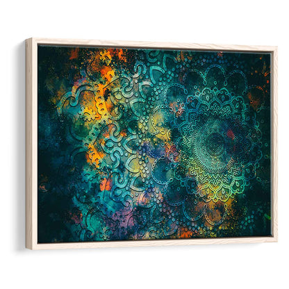 Abstract Ancient Wall Art, Geometric Mandala Canvas Print, Framed Cavas Print, Floating Frame