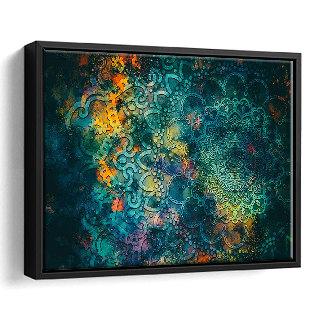 Abstract Ancient Wall Art, Geometric Mandala Canvas Print, Framed Cavas Print, Floating Frame