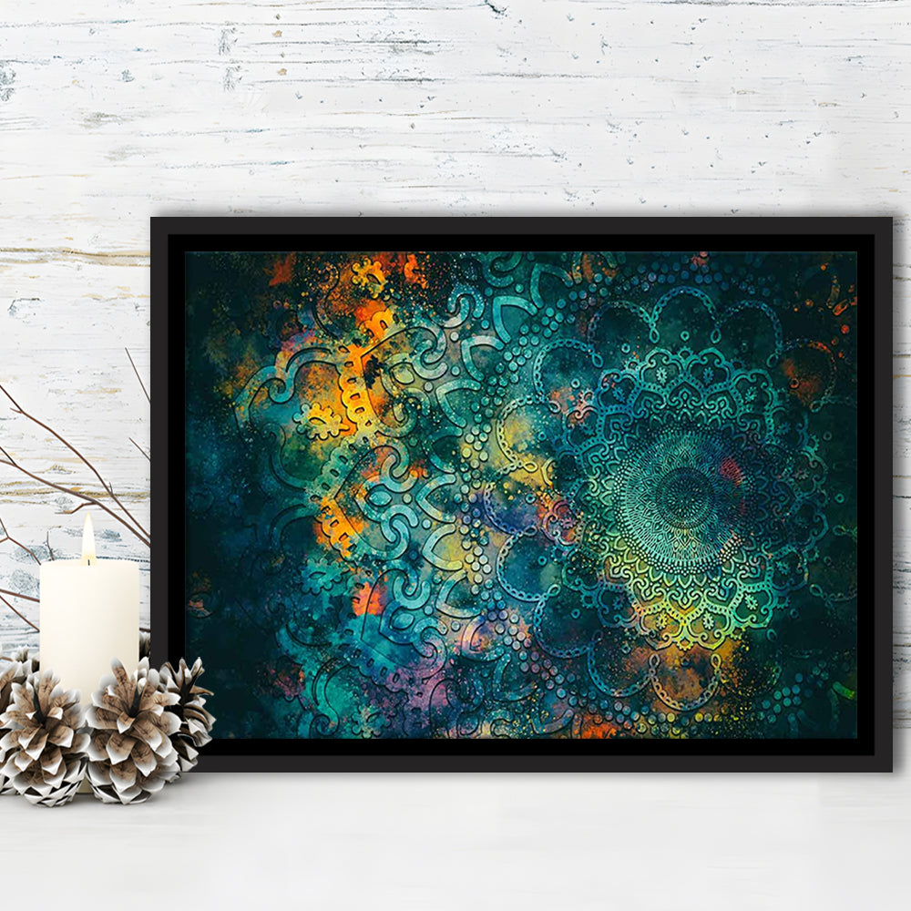 Abstract Ancient Wall Art, Geometric Mandala Canvas Print, Framed Cavas Print, Floating Frame