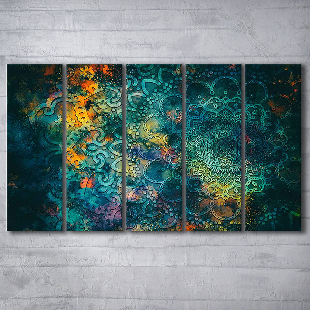 Abstract Ancient Wall Art, Geometric Mandala Canvas Print, 5 Piece B Extra Large Cavas Print Wall Art Decor