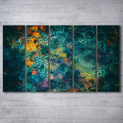 Abstract Ancient Wall Art, Geometric Mandala Canvas Print, 5 Piece B Extra Large Cavas Print Wall Art Decor
