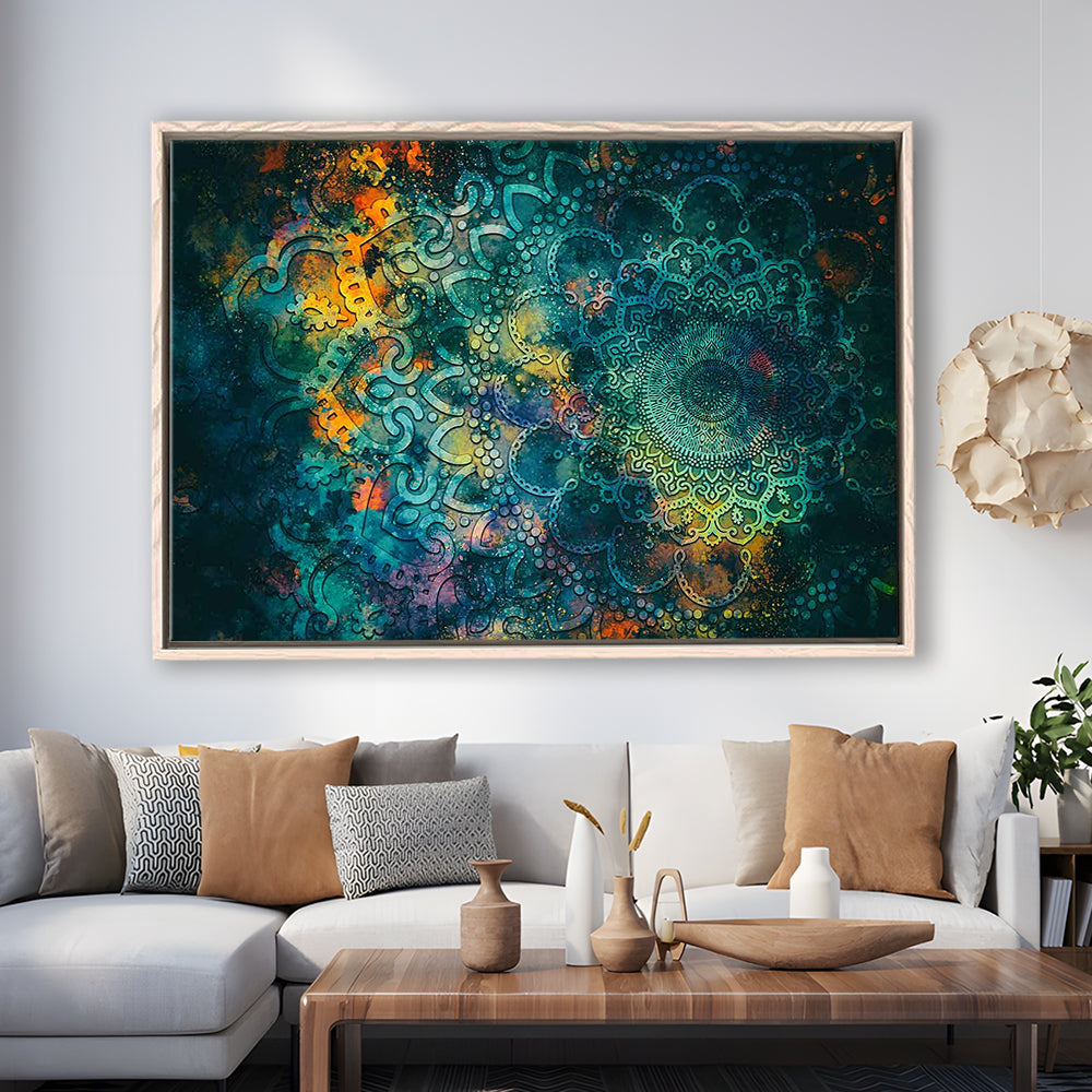 Abstract Ancient Wall Art, Geometric Mandala Canvas Print, Framed Cavas Print, Floating Frame