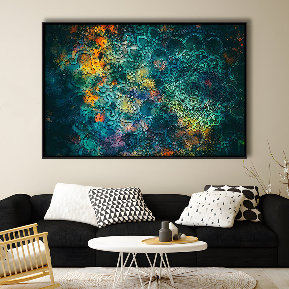 Abstract Ancient Wall Art, Geometric Mandala Canvas Print, Framed Cavas Print, Floating Frame