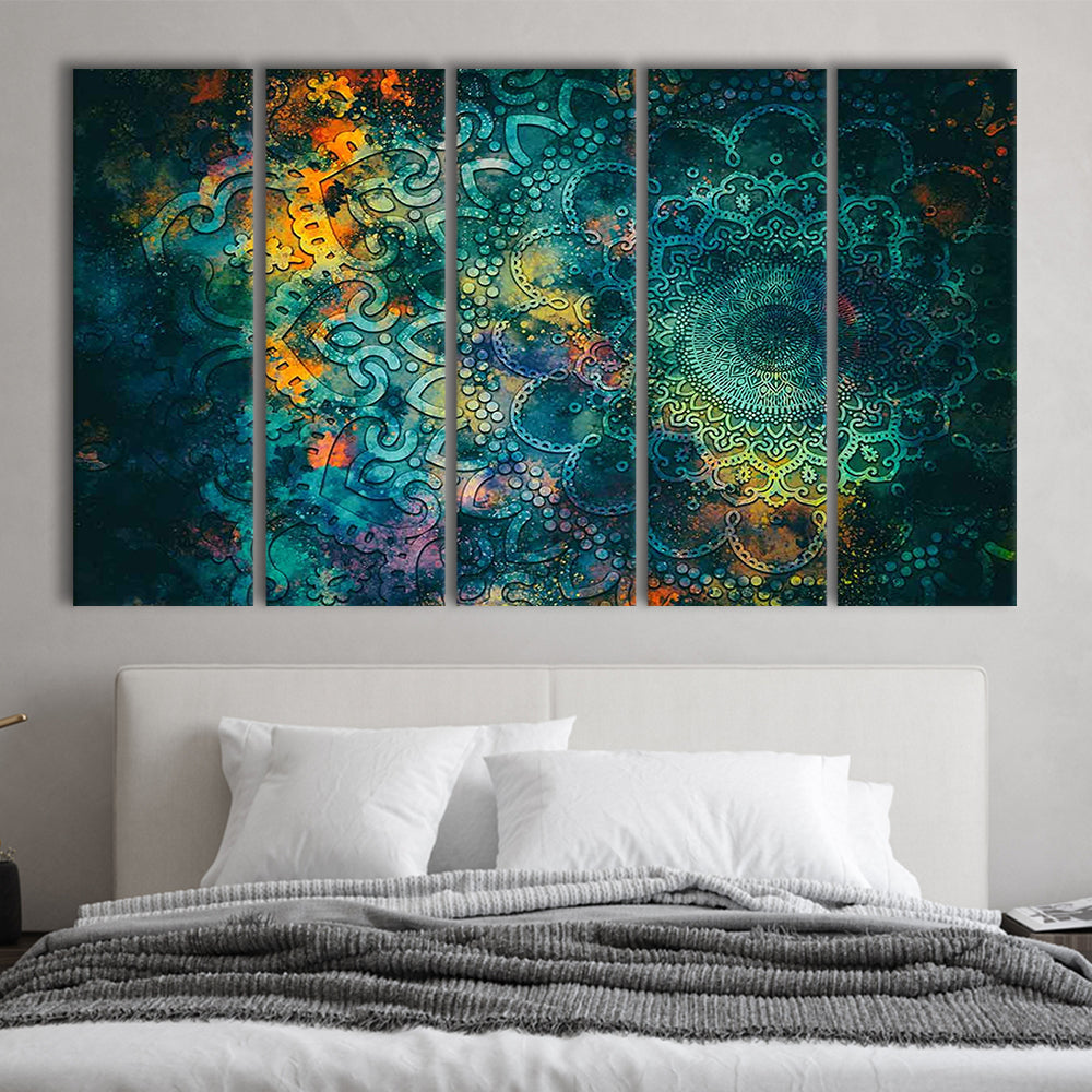 Abstract Ancient Wall Art, Geometric Mandala Canvas Print, 5 Piece B Extra Large Cavas Print Wall Art Decor