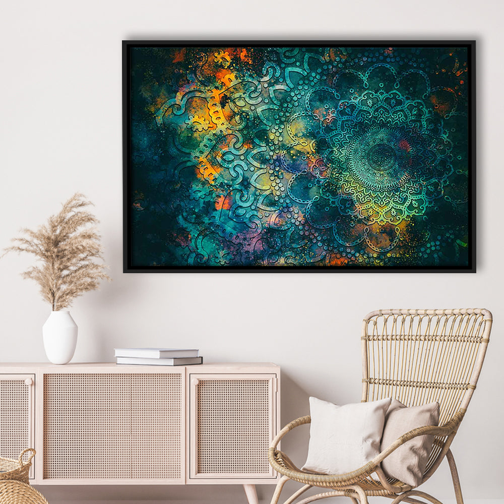 Abstract Ancient Wall Art, Geometric Mandala Canvas Print, Framed Cavas Print, Floating Frame