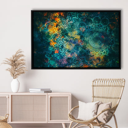 Abstract Ancient Wall Art, Geometric Mandala Canvas Print, Framed Cavas Print, Floating Frame