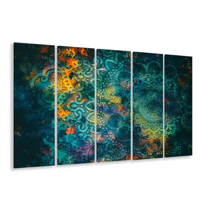 Abstract Ancient Wall Art, Geometric Mandala Canvas Print, 5 Piece B Extra Large Cavas Print Wall Art Decor