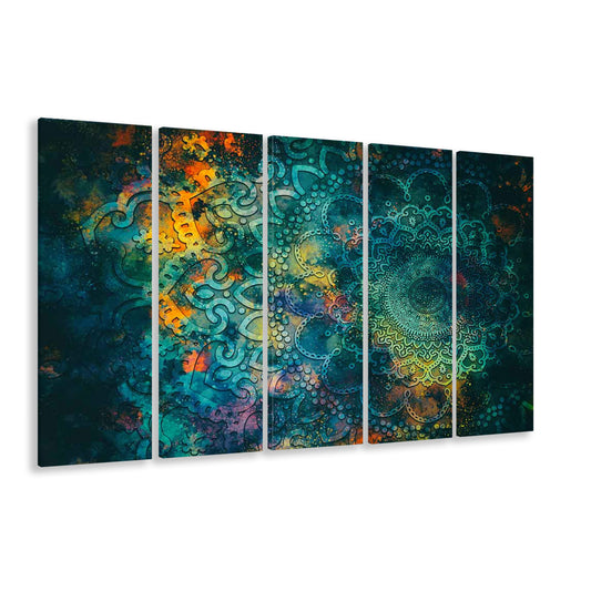 Abstract Ancient Wall Art, Geometric Mandala Canvas Print, 5 Piece B Extra Large Cavas Print Wall Art Decor