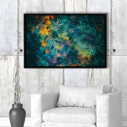 Abstract Ancient Wall Art, Geometric Mandala Canvas Print, Framed Cavas Print, Floating Frame