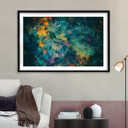 Abstract Ancient Wall Art, Geometric Mandala Art Print, Framed Art Print White Border