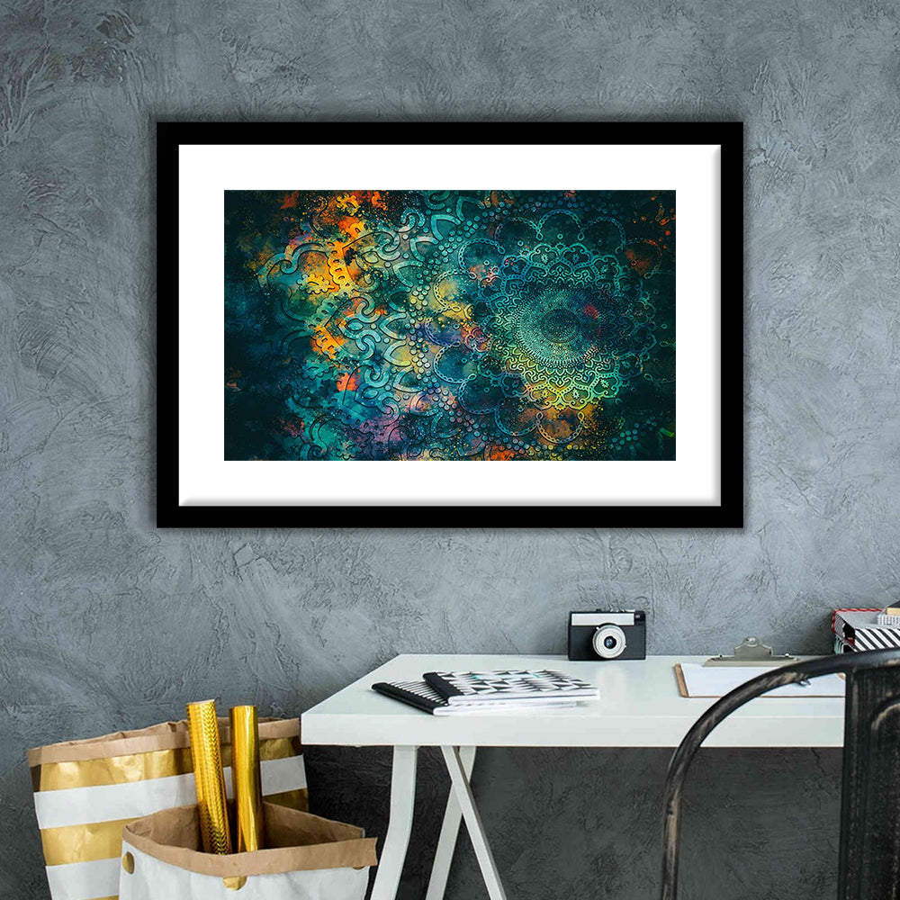 Abstract Ancient Wall Art, Geometric Mandala Art Print, Framed Art Print White Border