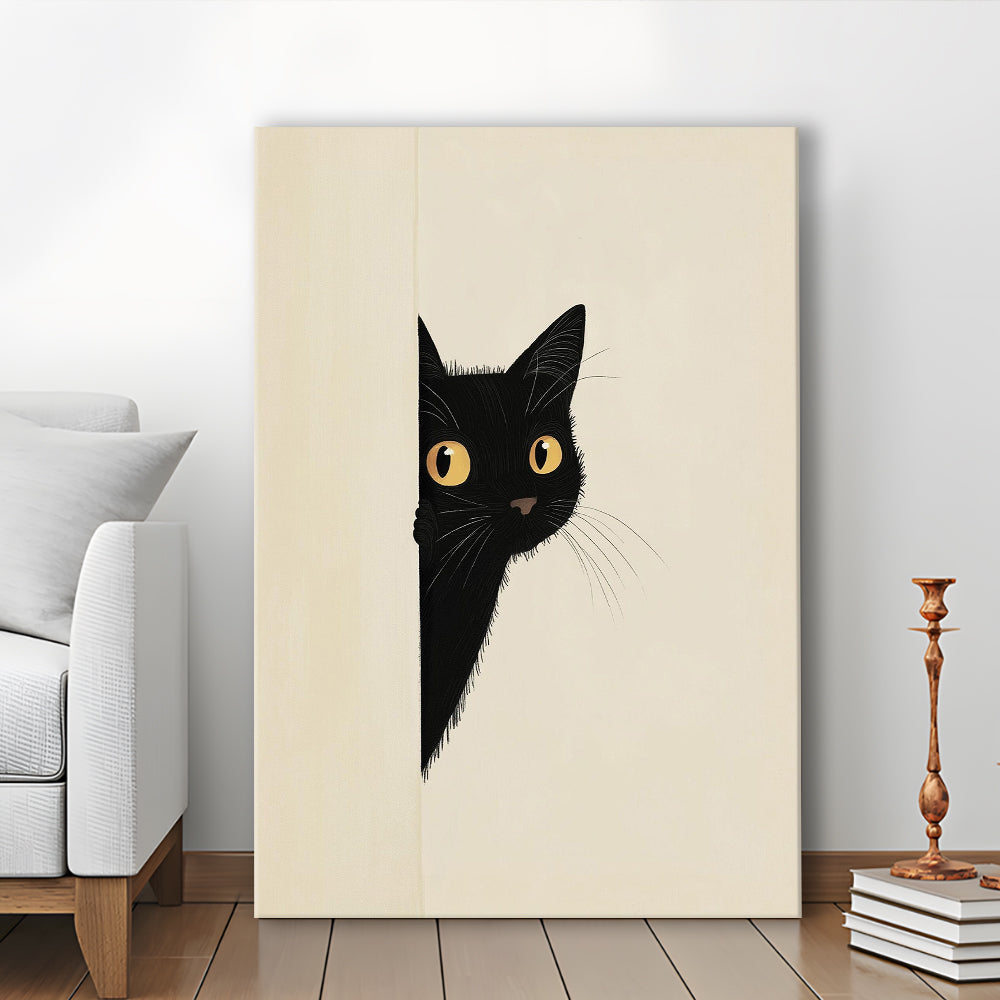 Abstract Black Cat Drawing, Minimalist, Boho Home Decor, Animal Sketch, Animal Wall Decor, Canvas Print, Canvas Decor