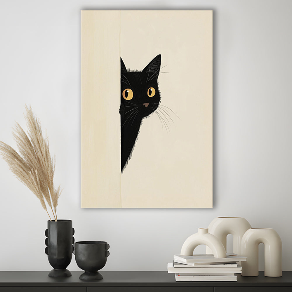 Abstract Black Cat Drawing, Minimalist, Boho Home Decor, Animal Sketch, Animal Wall Decor, Canvas Print, Canvas Decor