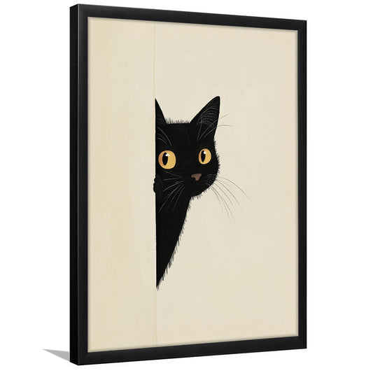 Abstract Black Cat Drawing, Minimalist, Boho Home Decor, Animal Sketch Wall Decor, Framed Art Print, Fine Art Print