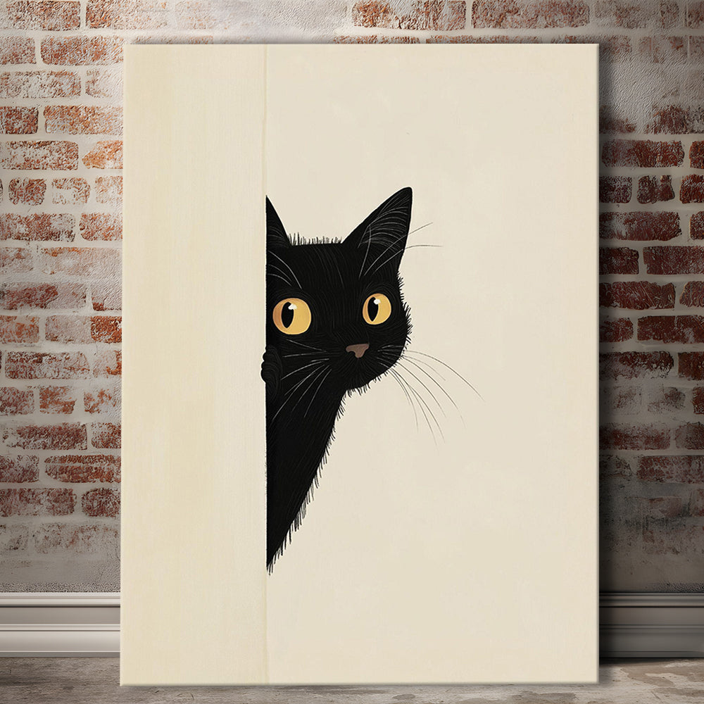Abstract Black Cat Drawing, Minimalist, Boho Home Decor, Animal Sketch, Animal Wall Decor, Canvas Print, Canvas Decor