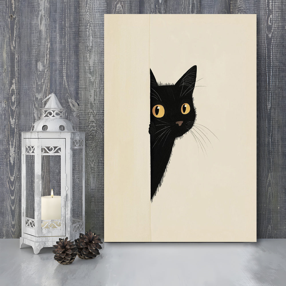 Abstract Black Cat Drawing, Minimalist, Boho Home Decor, Animal Sketch, Animal Wall Decor, Canvas Print, Canvas Decor