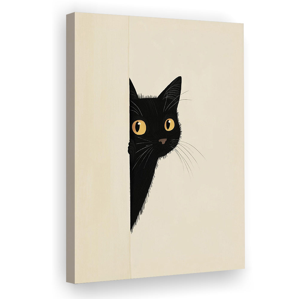 Abstract Black Cat Drawing, Minimalist, Boho Home Decor, Animal Sketch, Animal Wall Decor, Canvas Print, Canvas Decor