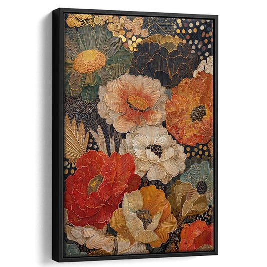 Abstract Botanical Print, Earthy Wildflower Art, Wildflowers Painting, Framed Canvas Print, Floating Frame