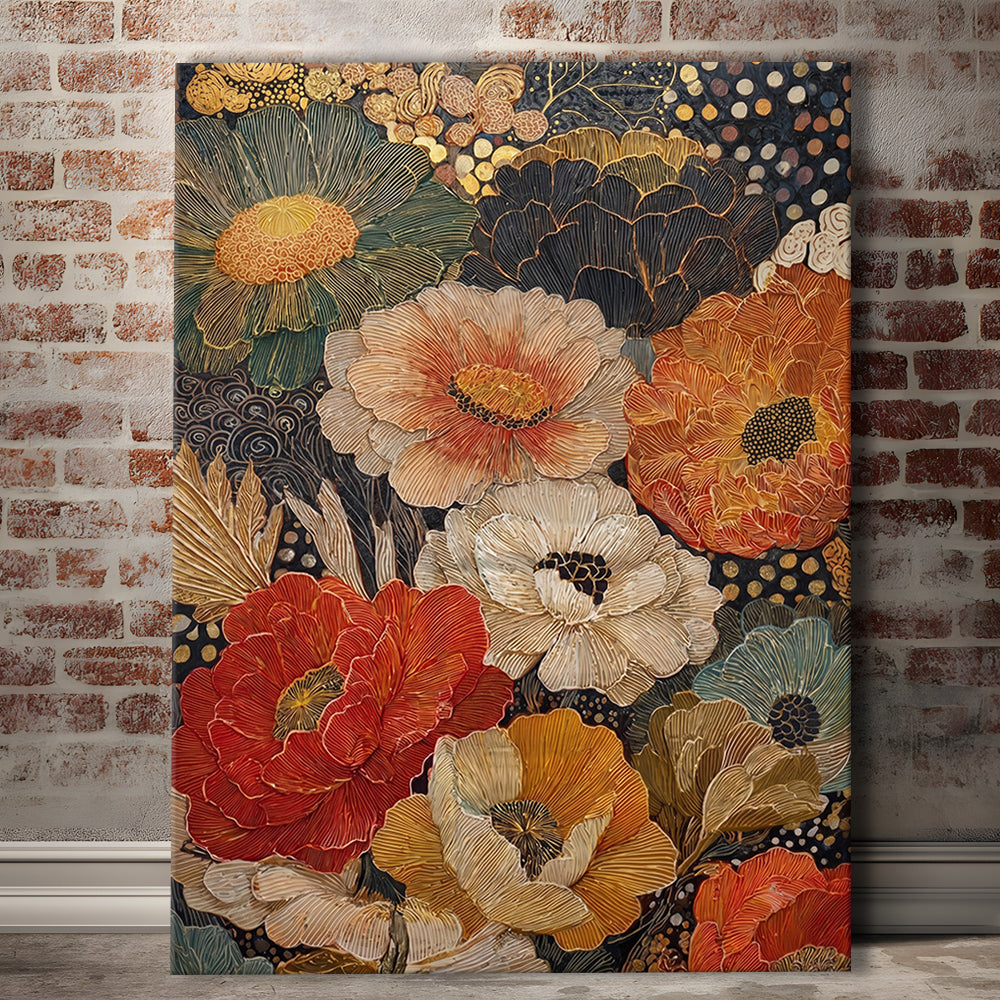 Abstract Botanical Print, Earthy Wildflower Art, Boho Home Decor, Wildflowers Painting, Canvas Print, Canvas Decor