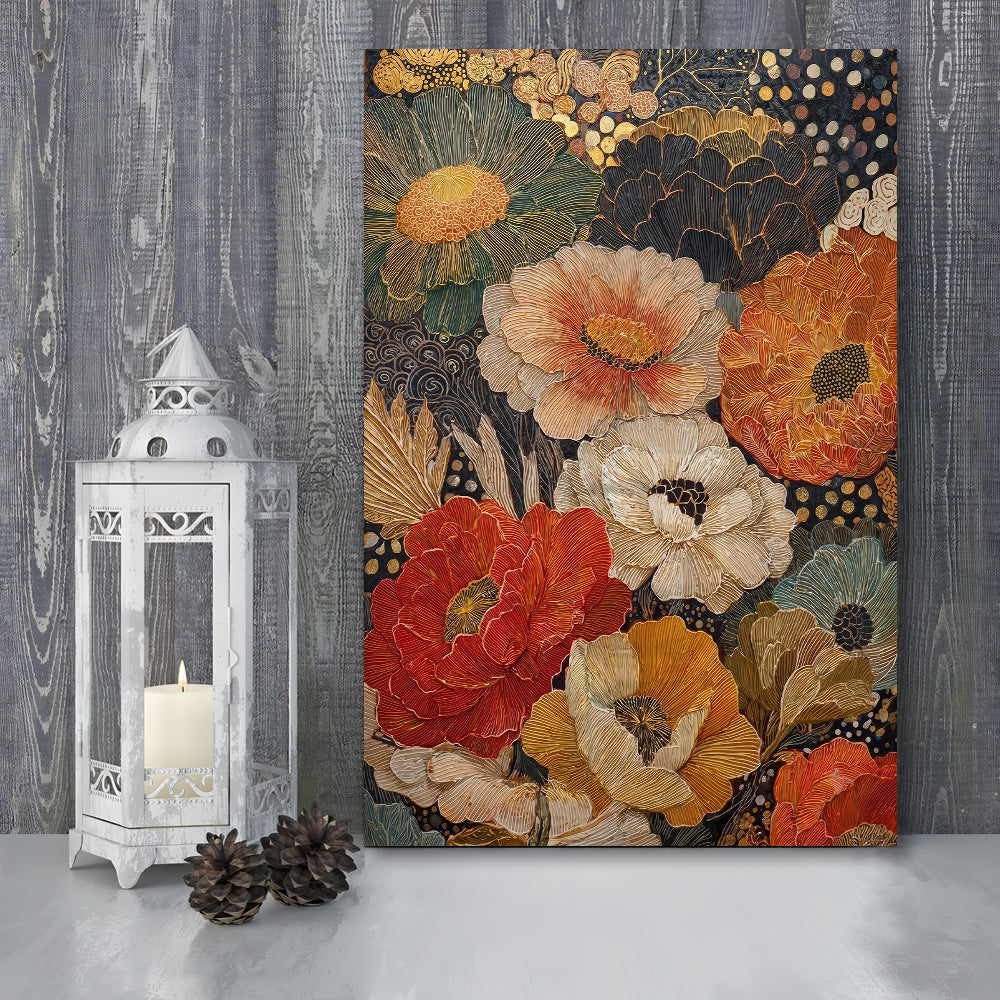 Abstract Botanical Print, Earthy Wildflower Art, Boho Home Decor, Wildflowers Painting, Canvas Print, Canvas Decor