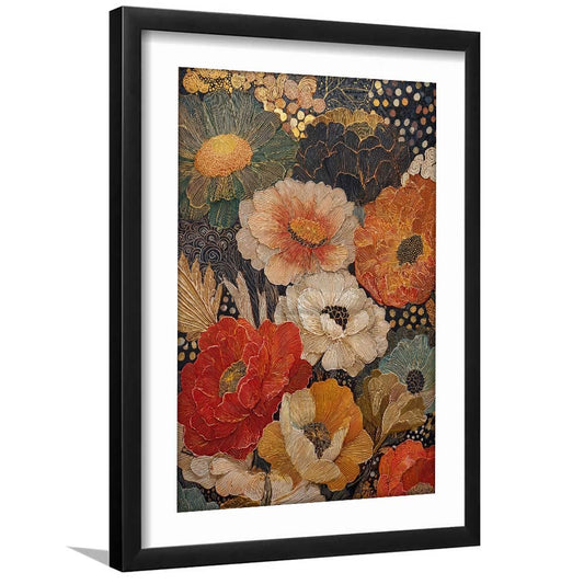 Abstract Botanical Print, Earthy Wildflower Art, Wildflowers Painting, Framed Art Print, White Border