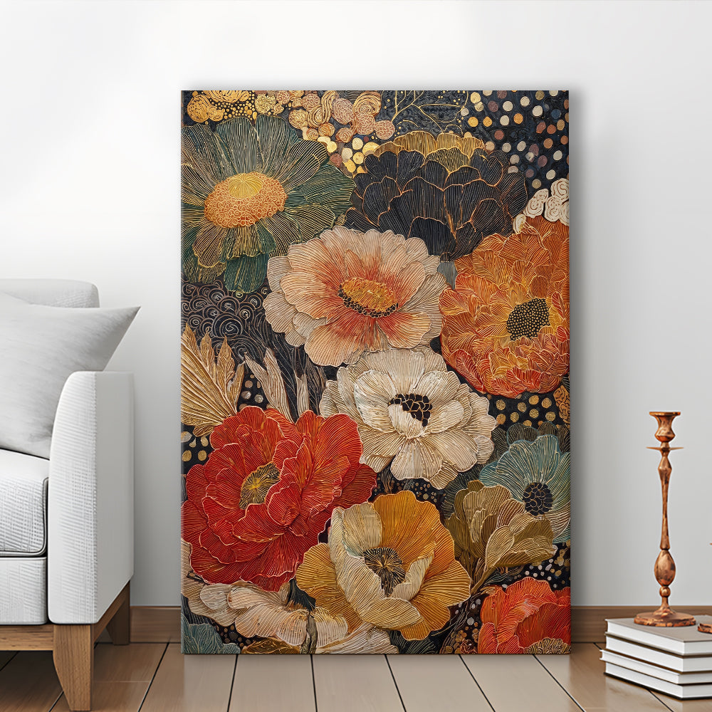 Abstract Botanical Print, Earthy Wildflower Art, Boho Home Decor, Wildflowers Painting, Canvas Print, Canvas Decor
