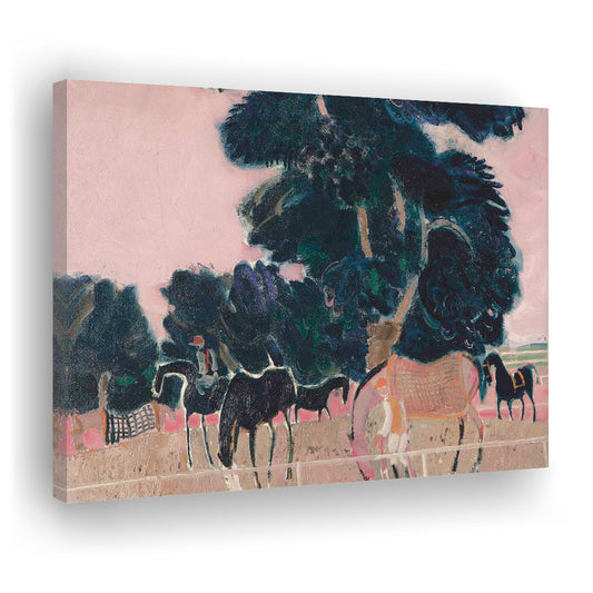 Abstract Equestrian Canvas Print Wall Art, Vintage Landscape Oil Painting Cottage Core Horse Lover Gift