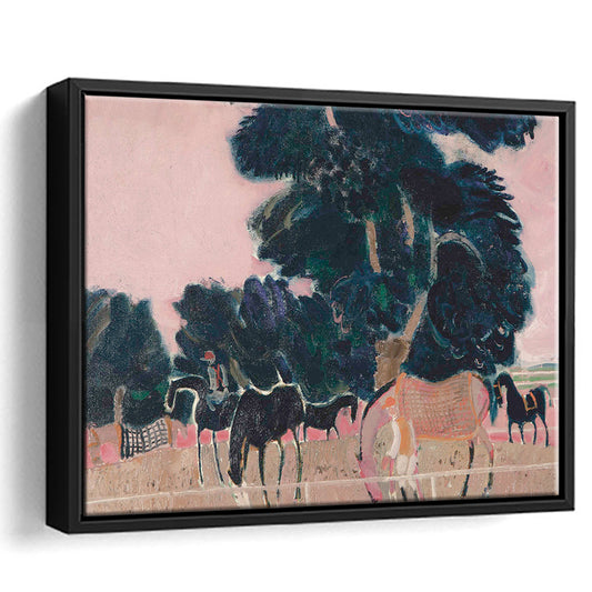 Abstract Equestrian Framed Canvas Print Wall Art, Vintage Landscape Oil Painting Cottage Core Horse Lover Gift