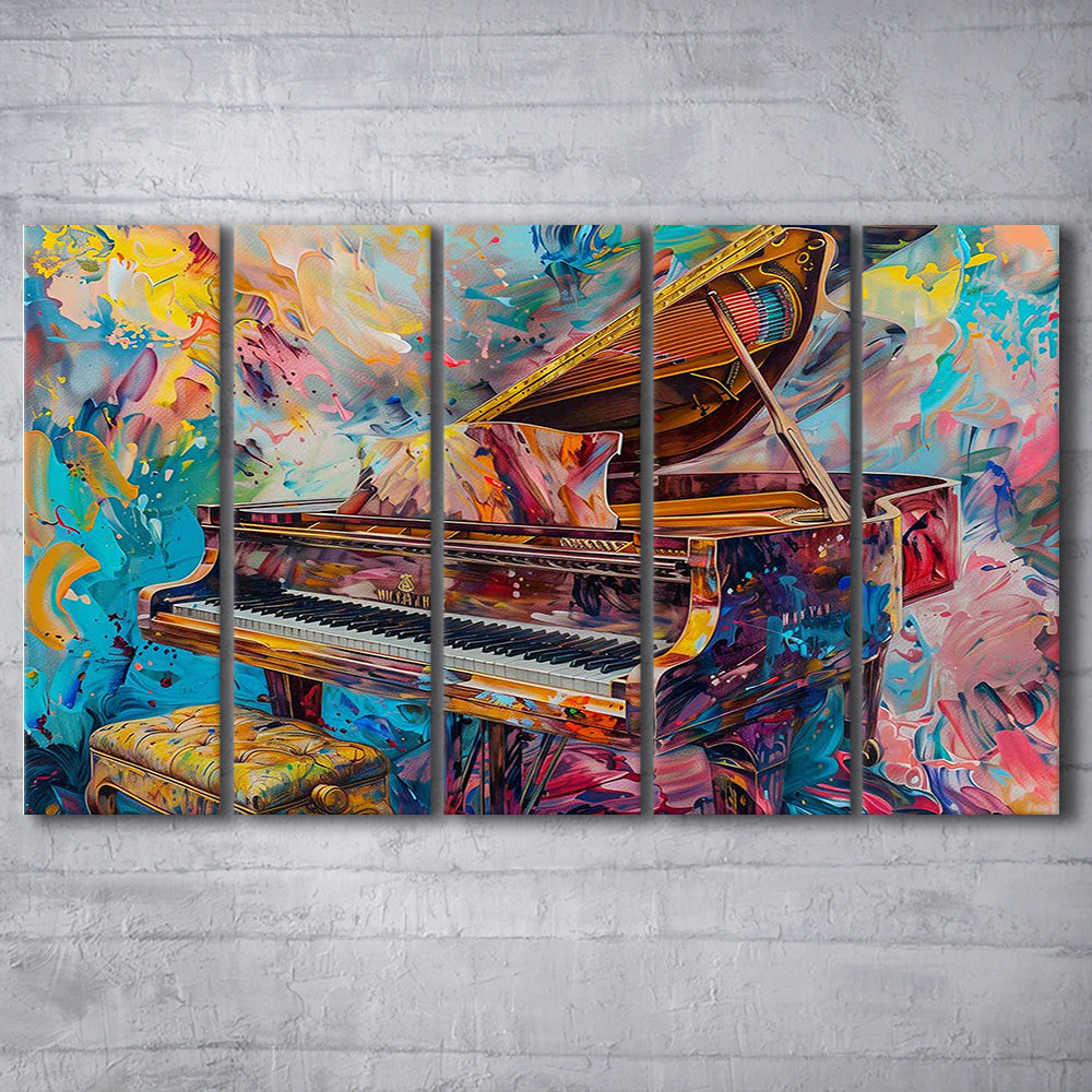 Abstract Grand Piano Canvas Print, Piano Bar Wall Decor, 5 Piece B Extra Large Cavas Print Wall Art Decor