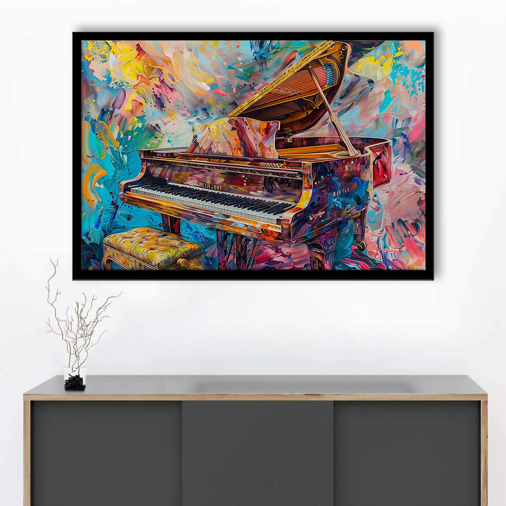Abstract Grand Piano Art Prints, Piano Bar Wall Decor, Piano Painting Wall Ar, Framed Art Print, Picture Framed