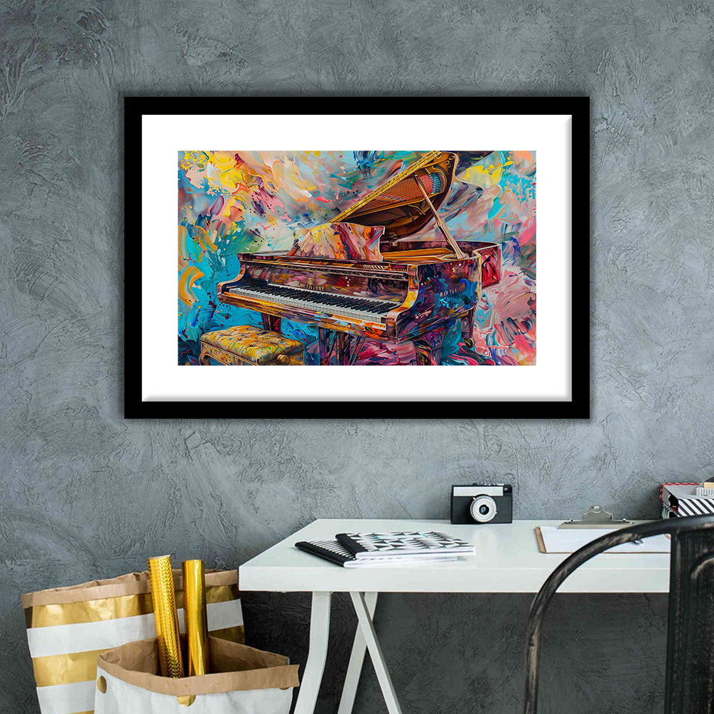 Abstract Grand Piano Art Print, Piano Bar Wall Decor, Piano Painting Wall Ar, Framed Art Print White Border
