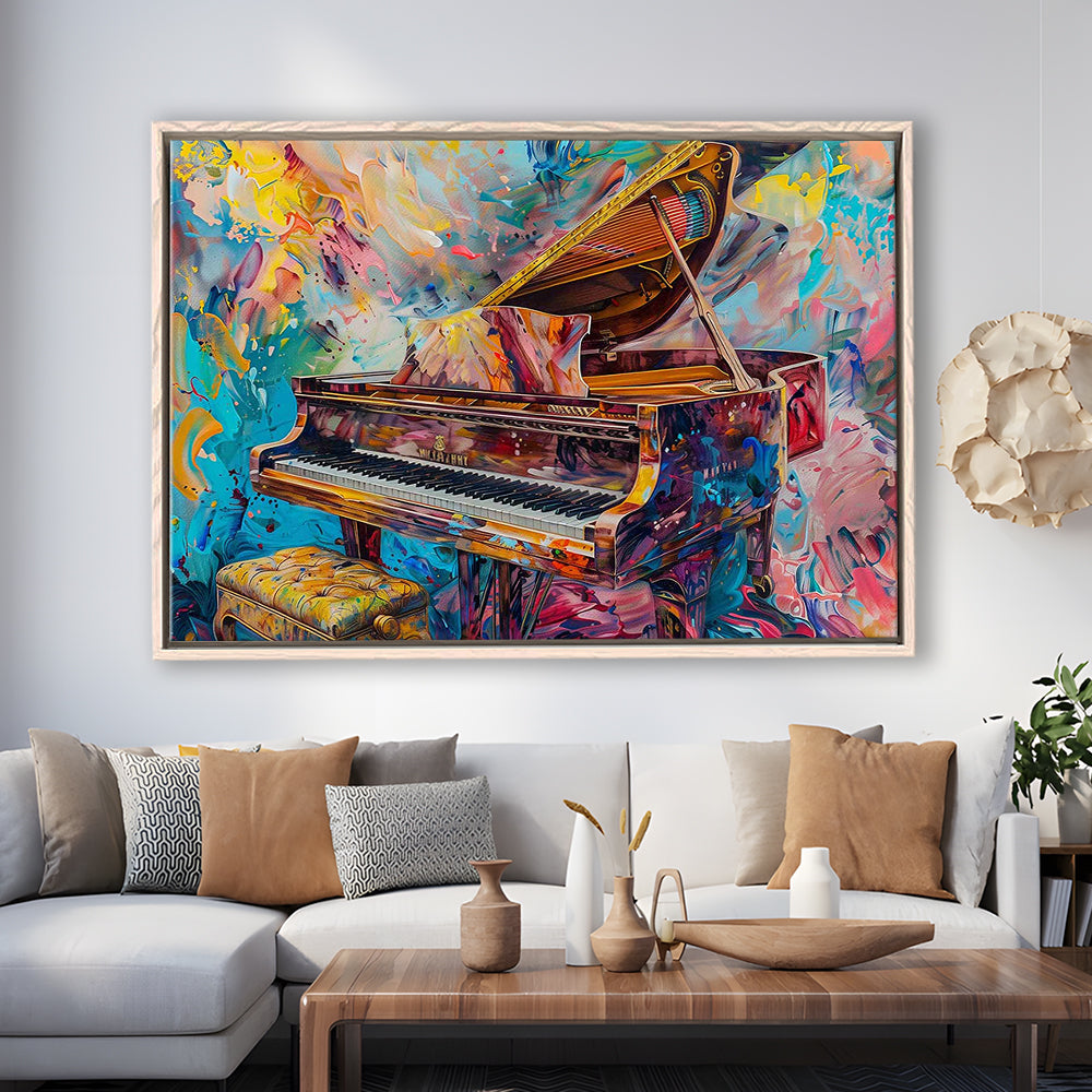 Abstract Grand Piano Canvas Print, Piano Bar Wall Decor, Piano Painting Art, Framed Cavas Print, Floating Frame