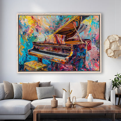 Abstract Grand Piano Canvas Print, Piano Bar Wall Decor, Piano Painting Art, Framed Cavas Print, Floating Frame