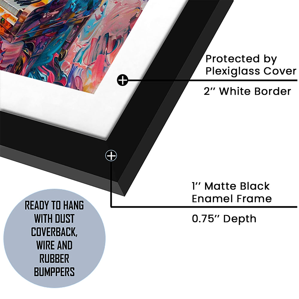 Abstract Grand Piano Art Print, Piano Bar Wall Decor, Piano Painting Wall Ar, Framed Art Print White Border