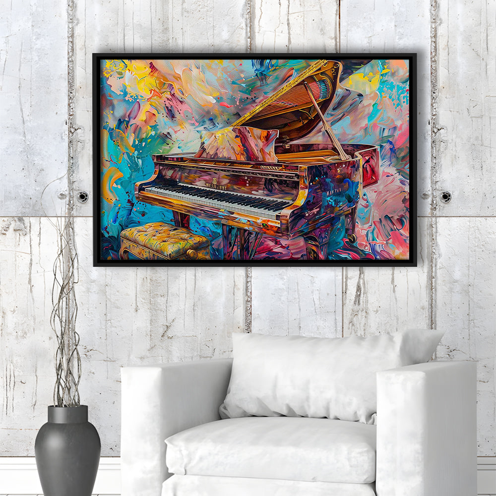 Abstract Grand Piano Canvas Print, Piano Bar Wall Decor, Piano Painting Art, Framed Cavas Print, Floating Frame