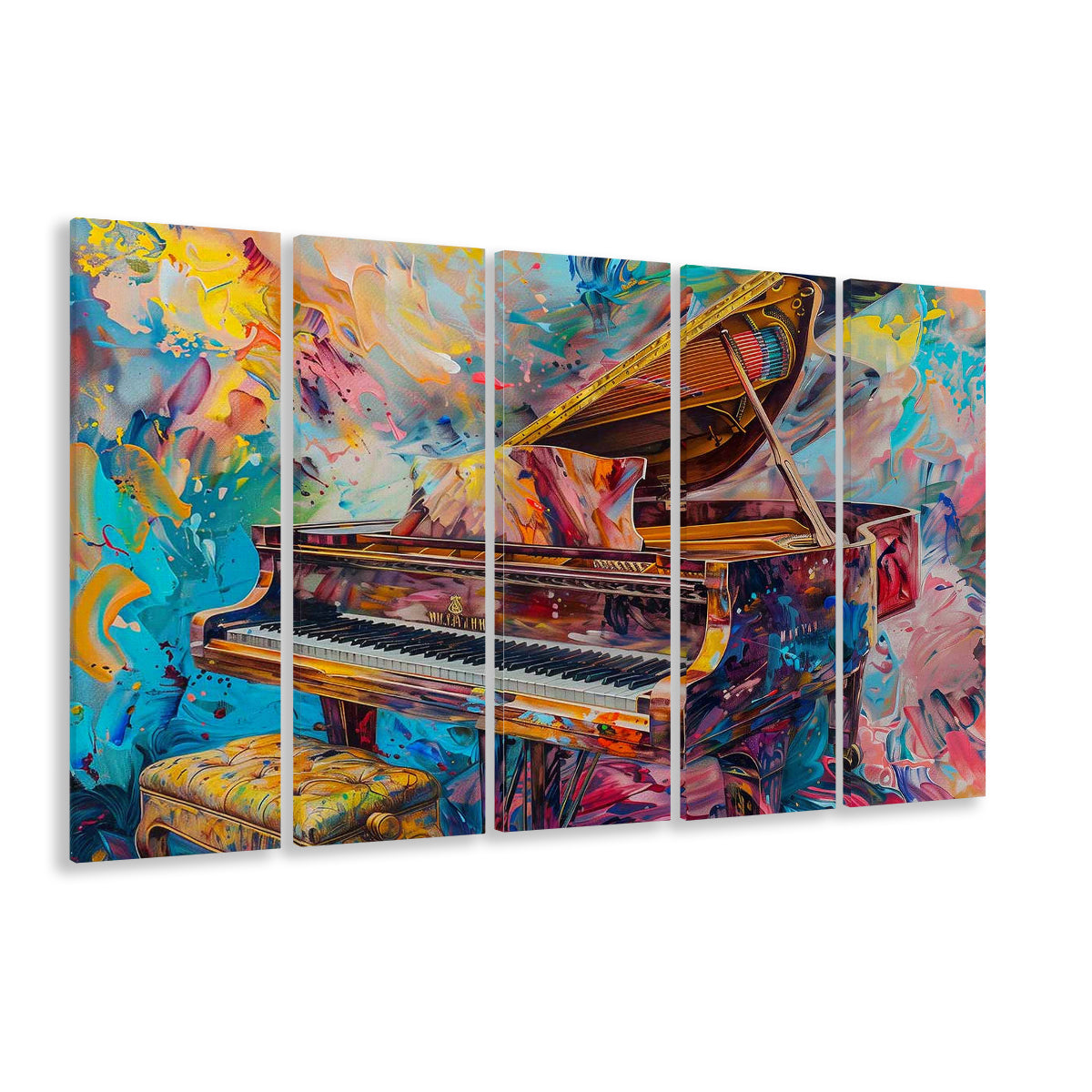 Abstract Grand Piano Canvas Print, Piano Bar Wall Decor, 5 Piece B Extra Large Cavas Print Wall Art Decor