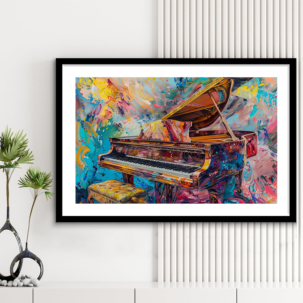Abstract Grand Piano Art Print, Piano Bar Wall Decor, Piano Painting Wall Ar, Framed Art Print White Border