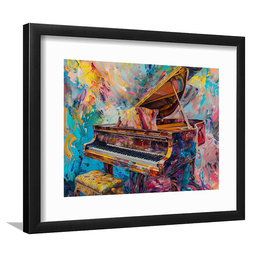Abstract Grand Piano Art Print, Piano Bar Wall Decor, Piano Painting Wall Ar, Framed Art Print White Border