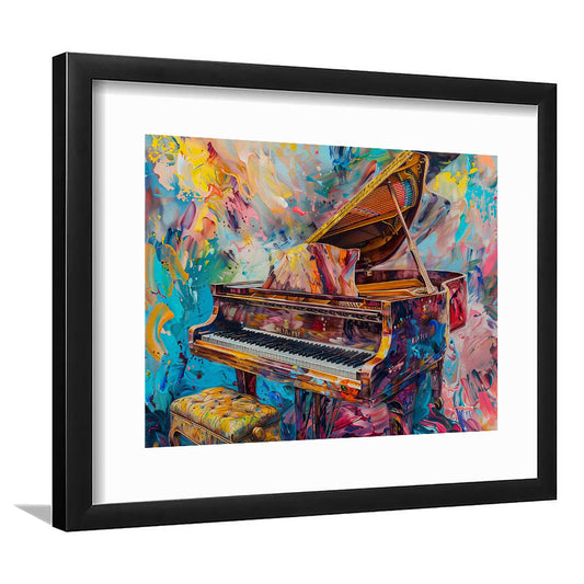Abstract Grand Piano Art Print, Piano Bar Wall Decor, Piano Painting Wall Ar, Framed Art Print White Border