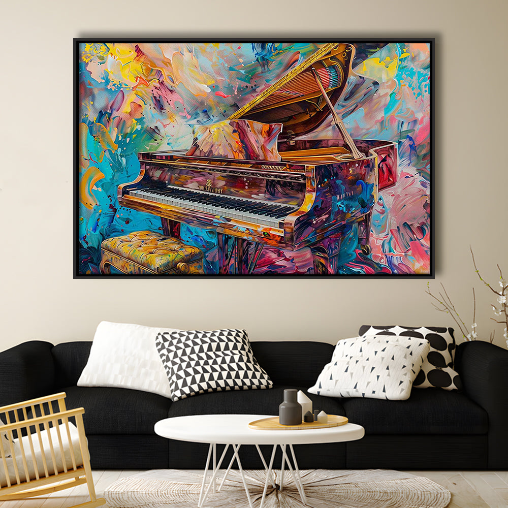 Abstract Grand Piano Canvas Print, Piano Bar Wall Decor, Piano Painting Art, Framed Cavas Print, Floating Frame